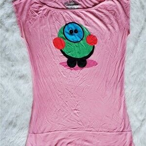 Kira Plastinina Y2K Monster Cap Sleeve Stretch Tee Shirt Pink Size XS RARE